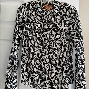Tory Burch Black and White Abstract Button Down Shirt